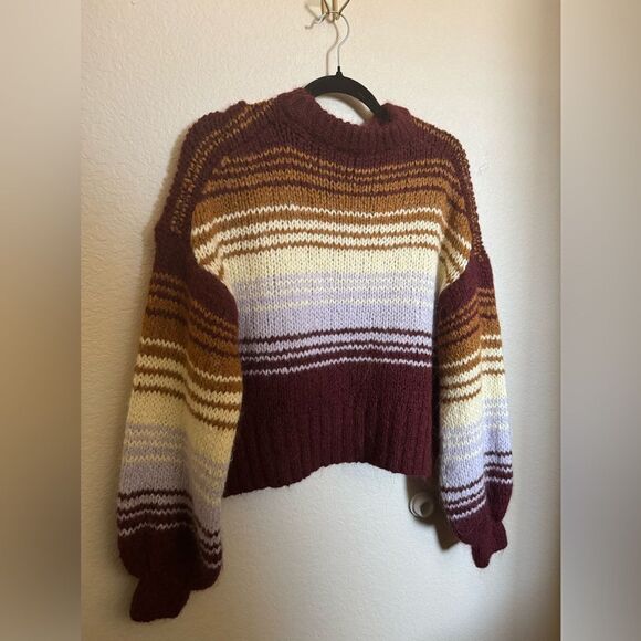 Zara Stripped Balloon Sleeve Knit Alpaca/Wool Blend Sweater‎ Sz Medium Red - Picture 6 of 7